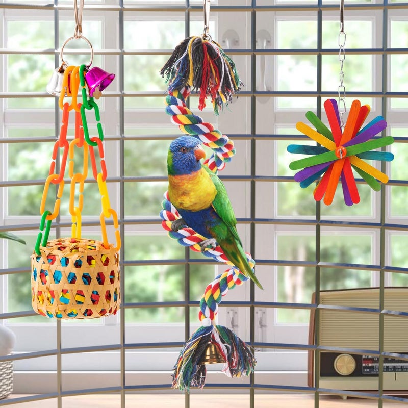 AFUOWER Bird Toys Parakeet Toy Parrot Chewing Shredding Foraging Toys with Rope Perch Hanging Toys Bird Cage Accessories for Cockatiel Conure Budgies Lovebird 5 Pack - Image 5
